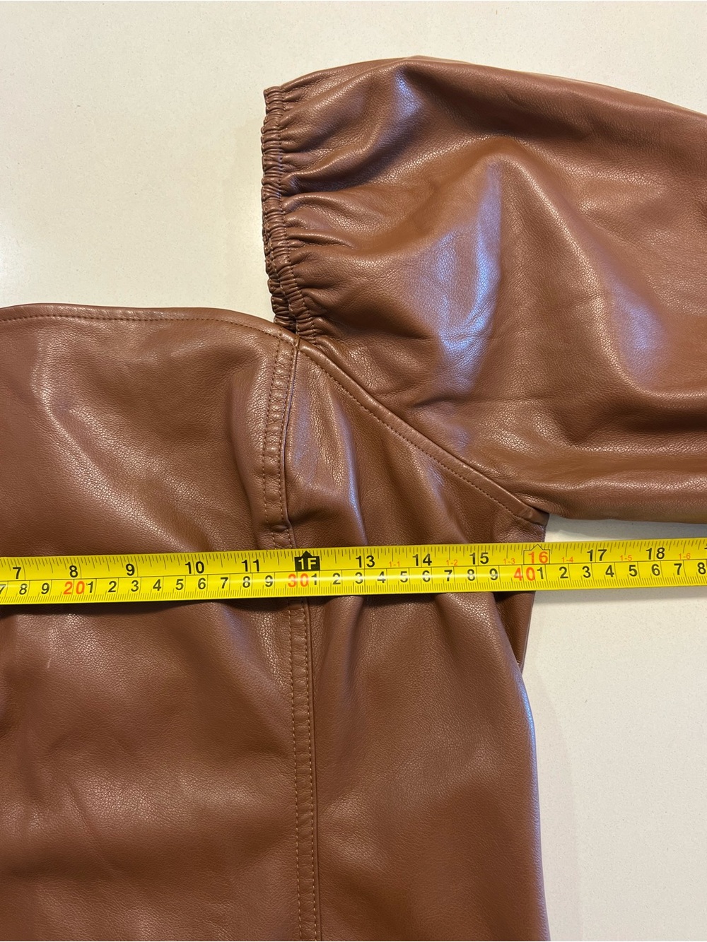 Marc New York Faux Leather Puff Sleeve Top Brown Chic Quiet Luxury 📐M - Picture 5 of 11